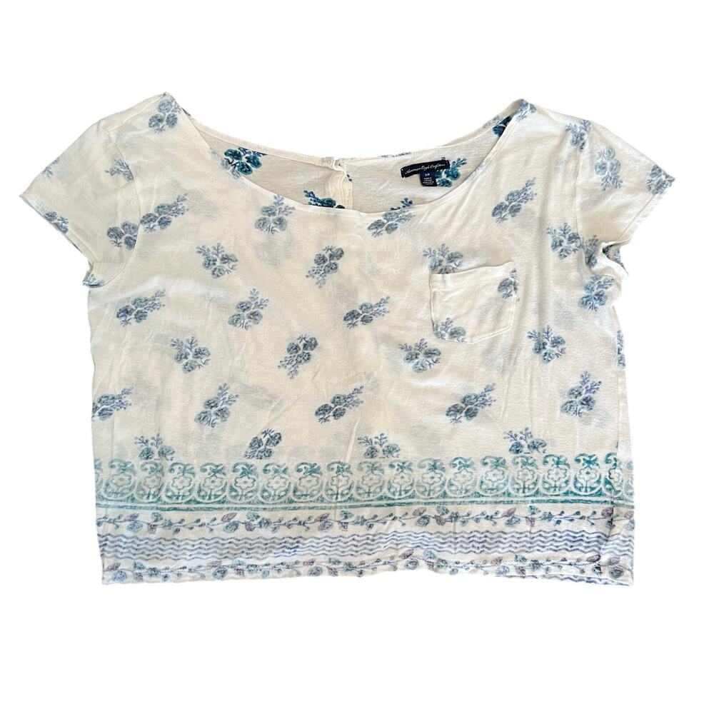 American Eagle Floral Tee with Button Down Back S/P